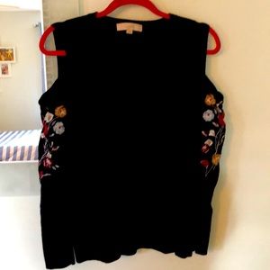 LOFT  open shoulder embroider sleeve sweater.